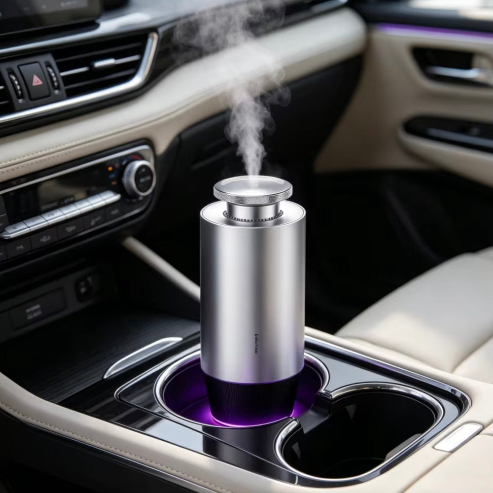 NASS Halo scent diffuser in a car cup holder