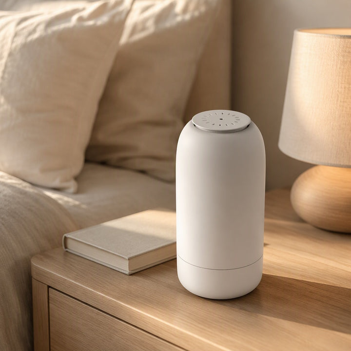 NASS Oasis scent diffuser on a bedside table