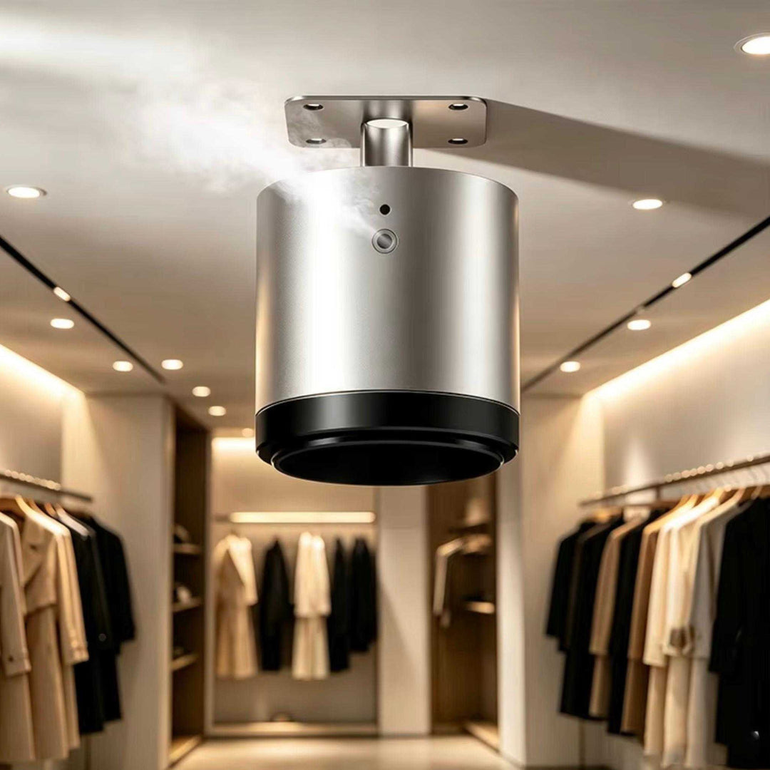NASS Zenith ceiling scent diffuser in silver in a boutique